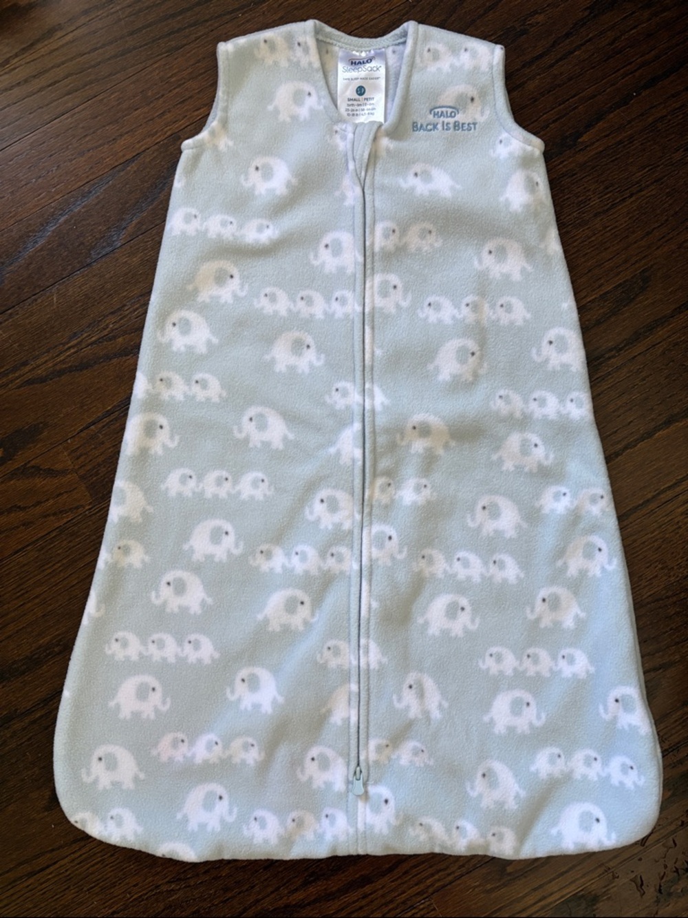 Halo Pale Blue Fleece Sleep Sack with White Elephant Pattern
